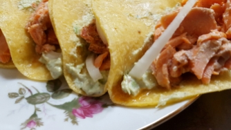 Steelhead Trout Tacos with Avocado Cream Sauce